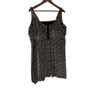 Swim365 Gold Black polkadot Handkerchief Hem Tankini Top Swimsuit 26 plus